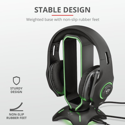 Qëndrim për kufje Trust GXT 265 Cintar, RGB, 2x USB, i zi