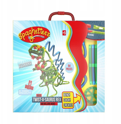 Lodër ndërtimi Spaghetteez Twist‑a‑Saurus Rex, set dinosaurësh fleksibël, STEM edukative, multengjyrëshe