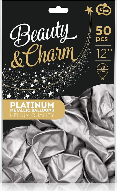 Балони Godan Beauty &amp; Charm Platinum, 30 cm, 50 парчиња, сребрена
