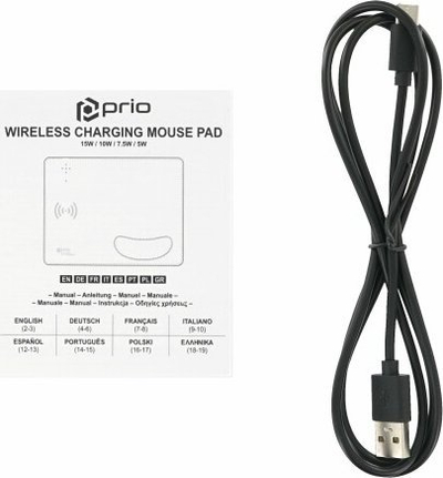 Подлога за глушец со безжично полнење Prio, 15W, USB C, црна