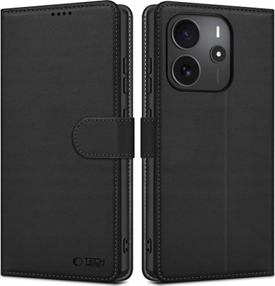 Futera me kapak tip portofol për Xiaomi Redmi Note 14 4G, lëkurë eko, mbyllje me magnet, e zezë