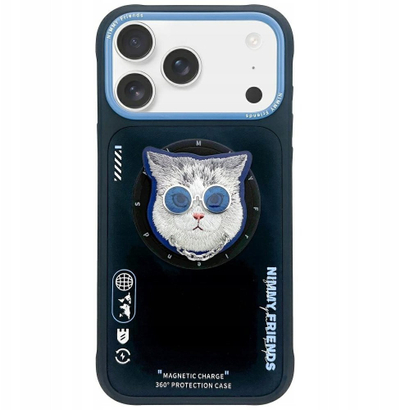 Kapak telefoni Nimmy Glasses Cool Cat MagSafe për iPhone 17 Pro, mbrojtës, i zi blu