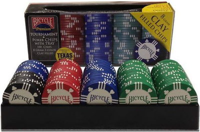 Сет чипови за покер Bicycle Poker Chips, 100 парчиња, повеќебојни