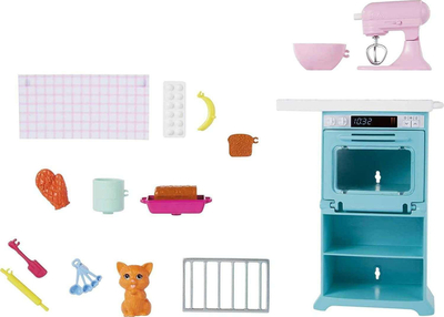Set lodër Barbie Kitchen Playset, kukull me kuzhinë, me kotele dhe aksesorë, shumëngjyrësh