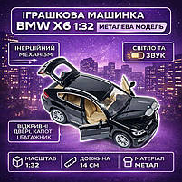 Makina lodër Autoprom BMW X6 1:32, metal, drita dhe zë, e zezë