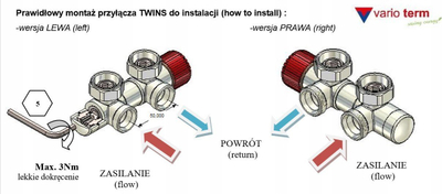 Set termostatik radiator Vario Term All in One Twins Right, dalje 50mm, për tuba PEX 16mm, krom