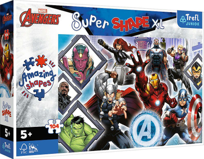 Puzzle Trefl Super Shapes XL Avengers, 104 copa, 60 x 40 cm, shumëngjyrësh