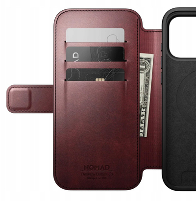 Kallëp telefoni Nomad Modern Leather Folio për iPhone 17 Pro Max, lëkurë Horween, MagSafe, burgundy