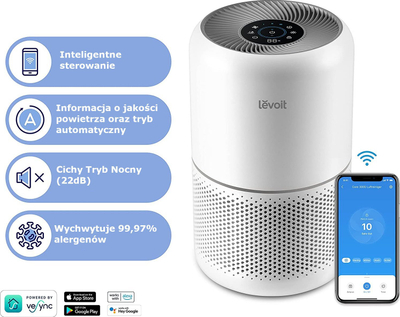Pastrues ajri Levoit Core 300S, filtrim HEPA, WiFi, i bardhë