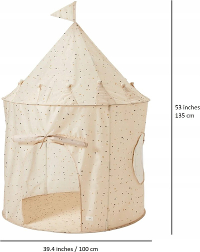 Çadër loje për kalamaj 3 Sprouts Play Tent Castle, poliester i riciklum, për brenda edhe jashtë, terrazzo bezhë
