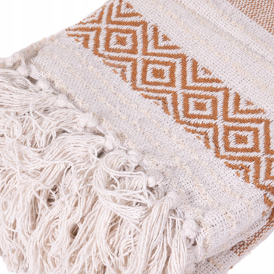 Plaid Home Styling Collection, pambuk jacquard, 130 x 170 cm, bezhë me portokalli