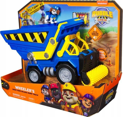Kamion lodër Paw Patrol Wheeler Bark Yard Deluxe Dump Truck, me drita e zëra, interaktiv, shumëngjyrësh