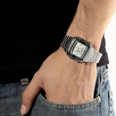 Orë dore Casio Vintage Data Bank DB-360-1ADF, digjitale, unisex, ngjyrë argjend