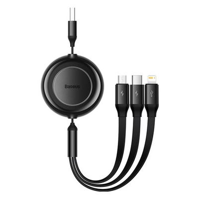 Kabllo karikimi Baseus Bright Mirror Retractable 3 in 1, 66W, 3.5A, e zezë