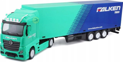 Kamion lodër Bburago Mercedes Benz Actros Gigaspace Falken Trailer, diecast, shkalla 1:43, jeshile blu
