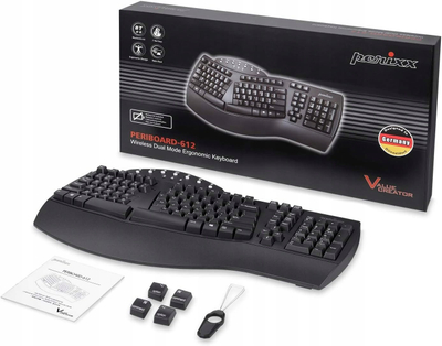 Tastierë Perixx PERIBOARD-612BDE, Bluetooth, ergonomike me palm rest, layout gjerman QWERTZ, e zezë