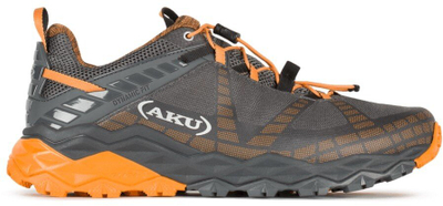 Këpucë malore AKU Flyrock për burra, hiking, e zezë me portokalli, 9.5 UK