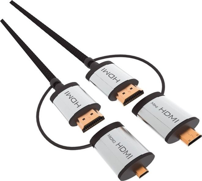 Kabllo HDMI Omega 43865, V1.4, 1.5m, me adapter MiniHDMI dhe MicroHDMI, e zezë