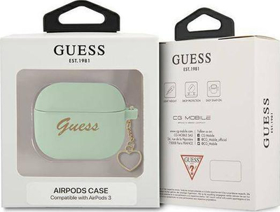 Kuti mbrojtëse Guess Silicone Charm Heart Collection për AirPods 3, silikon, me varëse zbukuruse, jeshile