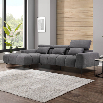 Divan këndor majtas Divya HM3267.02L, 264x175x99 cm, material Suede sintetik, gri