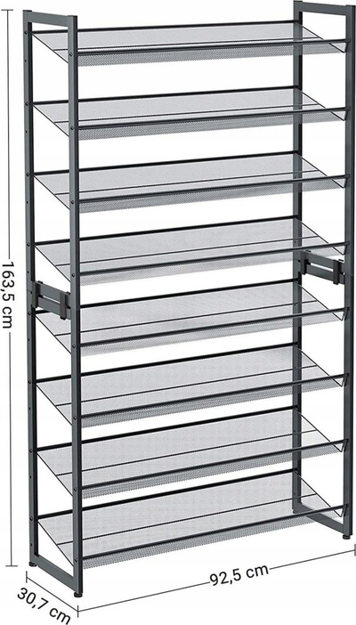 Raft këpucësh Songmics 8-Tier, metal, 163.5x92.5x30.7 cm, i zi