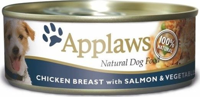 Konservë për qen Applaws Pies, pulë, salmon e perime, 156g