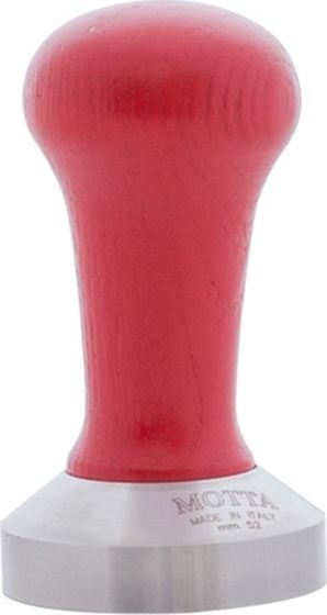 Tamper kafeje Motta Flat, dorezë druri, 52mm, i kuq