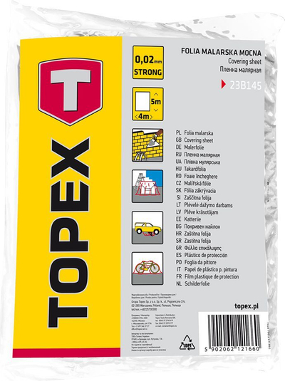 Folie për lyerje Topex (23B145), 4 x 5m, transparente 