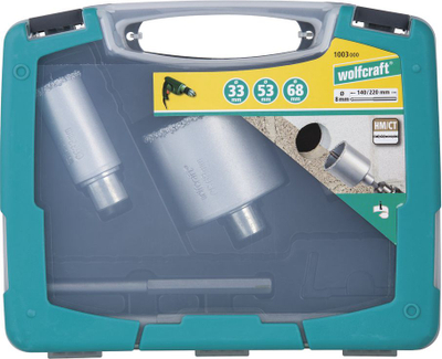 Set shpuese rrethore Wolfcraft 1003000, 5 copë, Ø 33 53 68 mm, në kuti plastike