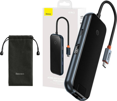Hub USB C Baseus AcmeJoy 6 në 1, 2x USB 3.0, HDMI, gri e zezë