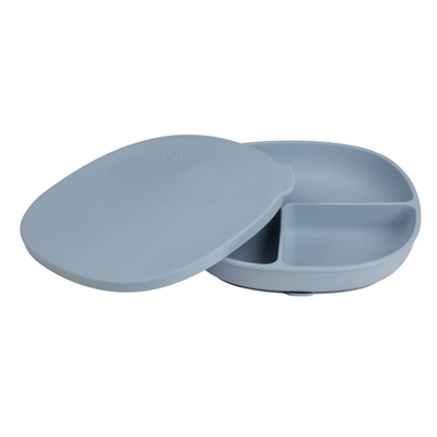 Pjatë silikoni për fëmijë b.box Silicone Plate, me kapak, me ndarje, jeshile sage