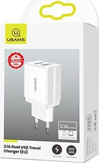 Karikues udhëtimi USAMS US-CC090 T24, me dy dalje USB, 10.5W, i bardhë