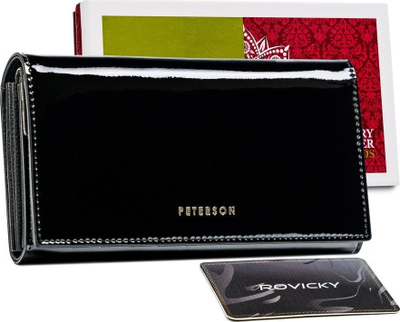 Portofol grash Peterson, lëkurë natyrale, RFID blocking, i zi