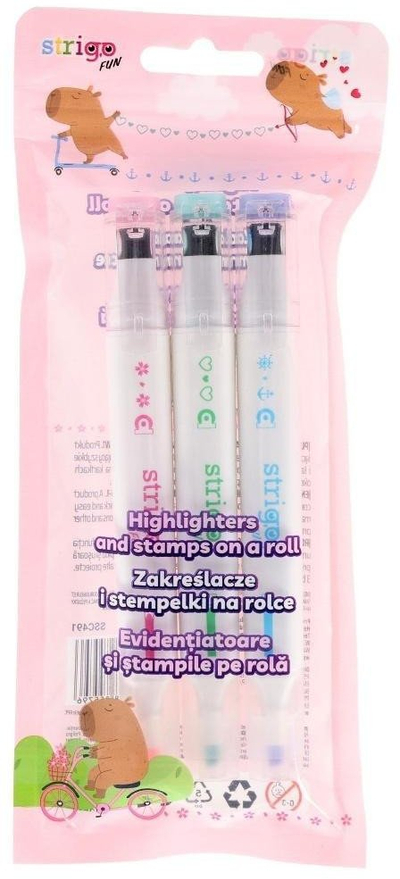 Set markerash highlighter STRIGO SSC491, me 2 anë, 3 ngjyra, shumëngjyrësh
