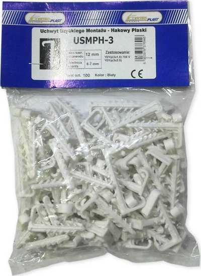 Kapëse montimi kabllosh Opatówek USMPH-3, plastike, 100 copë, e bardhë