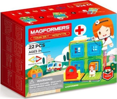 Сет за магнетна градба Magformers Town Hospital, 3D блокчиња, повеќеобоен