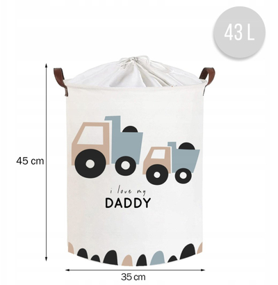 Shportë lodrash Sipo Foldable Toy Basket, 43L, pambuk, motive makina, shumëngjyrëshe