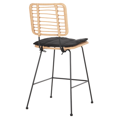 Stol bar Allegra HM5644.11, lartësi mesatare 107cm, metal dhe ratan sintetik, i zi dhe bezhë