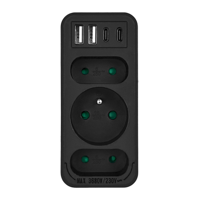 Ndarje rryme Maclean MCE248 F/B, 3x prizë, 2x USB A 2x USB C PD 20W, e zezë