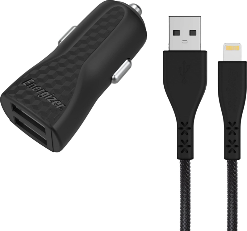 Karikues makine Energizer Car Charger, 2x USB, kabllo Lightning 1.2m, i zi