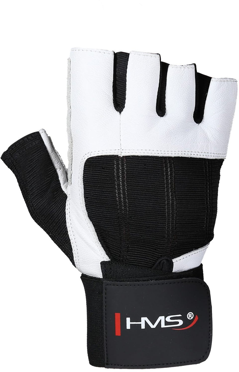 Doreza fitnesi Mittens HMS RST04, mbështetje kyçi, kapje silikoni, bardh e zi
