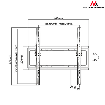 Mbajtëse muri për TV Maclean MC-774, 32-55", VESA 400x400, 35kg, e zezë