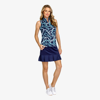 Bluzë golfi për goca Monarch Wave Mockneck, pa mëngë, material performance, blu me motiv