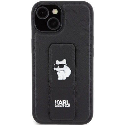 Mbrojtëse telefoni Karl Lagerfeld KLHCP15SGSACHPK, iPhone 15 6.1", hardcase Gripstand, e zezë