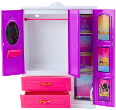 Set lodër Anlily Doll Wardrobe, kukull 30 cm, 24 aksesorë, rozë