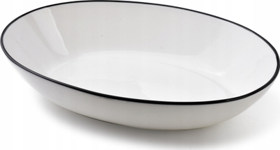 Pjatë ovale porcelani Oval Dish 24.5x15.5xh5cm, për sallata, e bardhë me buzë të zeza