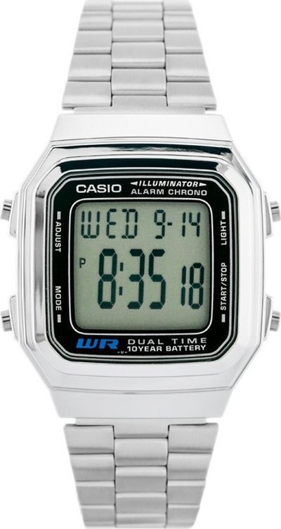 Orë dore Casio Vintage A178WA1ADF, digjitale, çelik inox, argjend