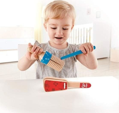 Lodër muzikore druri Hape Percussion Duo, set me 3 pjesë, 12m+, e kuqe dhe blu