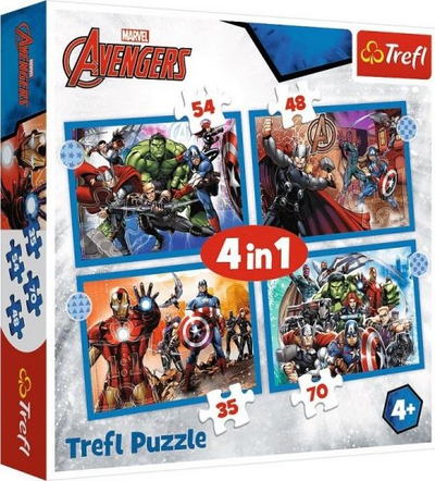 Puzzle Trefl Brave Avengers 4n1, 35 48 54 70 copa, shumëngjyrësh