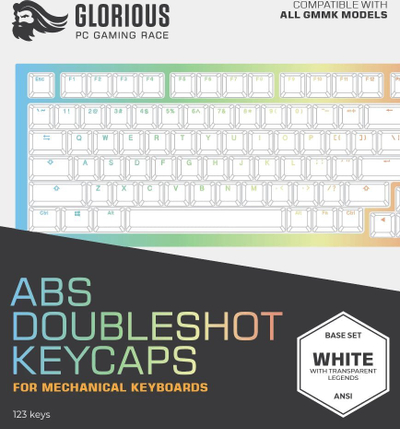Kapakë tastiere Glorious GMMK ABS Doubleshot V2, 123 taste, për tastiera mekanike, të bardha